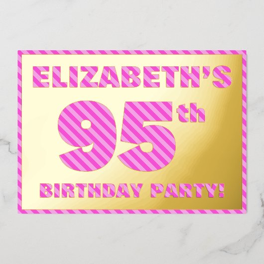 Invitation En Aluminium 95e fête d'anniversaire — Gras, amusant, rose rayu (Recto)