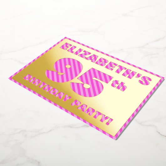 Invitation En Aluminium 95e fête d'anniversaire — Gras, amusant, rose rayu (Rotation)