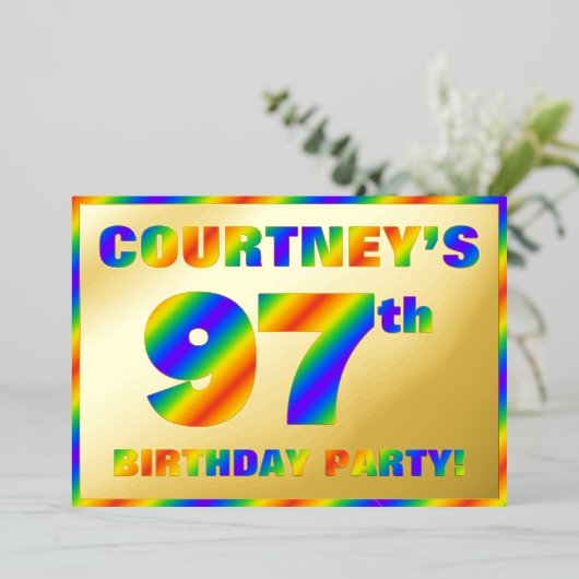 Invitation En Aluminium 97e fête d'anniversaire — Amusant, Rainbow Spectru (Debout devant)