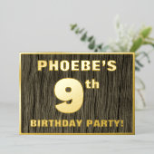 Invitation En Aluminium 9e Birthday Party: Bold, Faux Wood Grain Pattern (Debout devant)