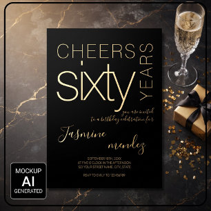 Invitation En Aluminium À 60 ans Élégant Anniversaire Black Gold