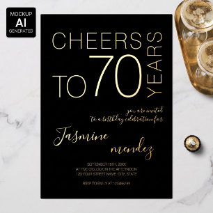 Invitation En Aluminium À 70 ans Élégant Anniversaire Black Gold