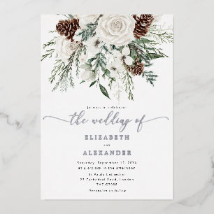 Invitation En Aluminium À feuillage persistant mariage d'hiver élégant Sil