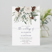 Invitation En Aluminium À feuillage persistant mariage d'hiver élégant Sil (Debout devant)