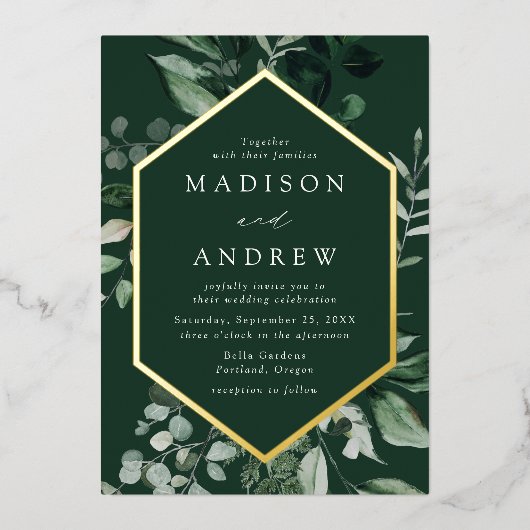Invitation En Aluminium Abbé Greenery Frame Wedding Gold (Recto)