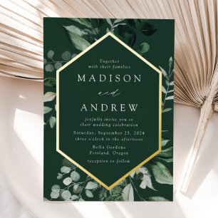 Invitation En Aluminium Abbé Greenery Frame Wedding Gold