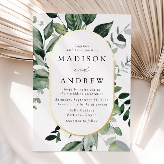 Invitation En Aluminium Abbé Greenery Gold Oval Frame Wedding