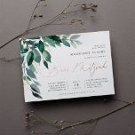 Invitation En Aluminium Abondant feuillage | B'nai Mitzvah<br><div class="desc">L'élégante invitation b'nai mitzvah présente des feuilles d'eucalyptus aquarelle et du feuillage vert en cascade du coin supérieur gauche,  agrémenté de touches roses de feuille d'or. Personnalisez avec votre cérémonie de temple et les détails de la célébration alignés à droite. Cartes inversées à vert de forêt solide.</div>