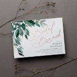 Invitation En Aluminium Abondant feuillage | Brunch Fête des mariées<br><div class="desc">Élégante invitation à brunch avec douche nuptiale,  feuilles d'eucalyptus aquarelle et feuillage vert en cascade du coin supérieur gauche,  agrémenté de touches roses en feuille d'or. Personnalisez votre brunch avec les détails de votre mariage alignés à droite. Cartes inversées à vert de forêt solide.</div>