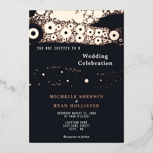Invitation En Aluminium Abstrait Black Moody Motif Rose Gold Mariage (Recto)