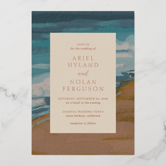 Invitation En Aluminium Abstrait Coastal Chic Mariage moderne (Recto)