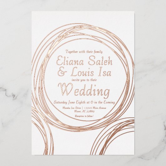 Invitation En Aluminium Abstrait Mariage circulaire en or pressé (Recto)