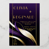 Invitation En Aluminium Abstrait moderne sophistiqué violet et or (Recto)