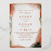 Invitation En Aluminium Abstrait Turquoise réel Mariage d'or réel (Recto)