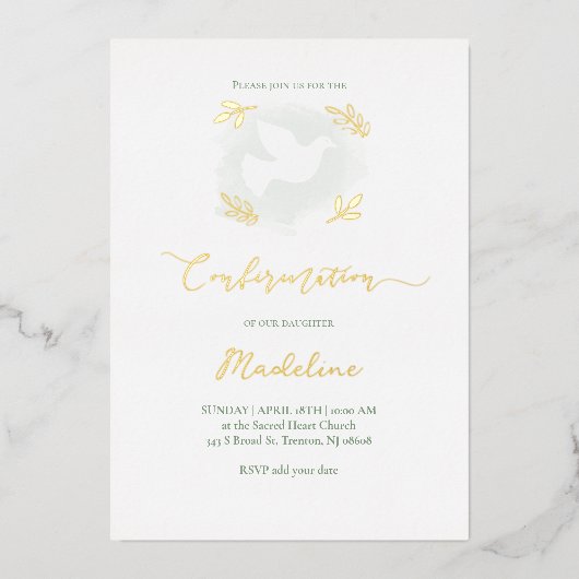 Invitation En Aluminium accents dorés Confirmation (Recto)