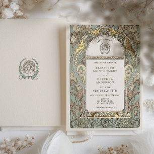 Invitation En Aluminium Accents or Mariage Art Nouveau Botanique Foil