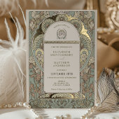 Invitation En Aluminium Accents or Mariage Art Nouveau Botanique Foil