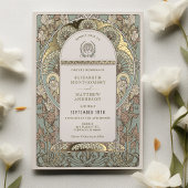 Invitation En Aluminium Accents or Mariage Art Nouveau Botanique Foil