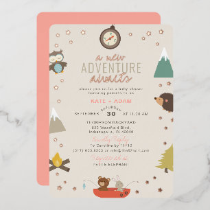 Invitation En Aluminium Adventure Await Woodland Girl Baby shower rose