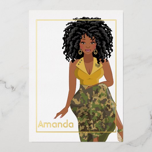 Invitation En Aluminium Afro Camo Fille fête d'anniversaire (Recto)