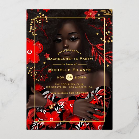 Invitation En Aluminium Afro Gold Foil Noël Bachelorette Party (Recto)