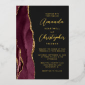 Invitation En Aluminium Agate Burgundy Gold Script Mariage foncé (Recto)