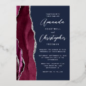 Invitation En Aluminium Agate Burgundy Silver Mariage bleu marine (Recto)