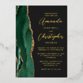 Invitation En Aluminium Agate Emerald Green Gold Script Mariage foncé (Recto)