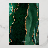 Invitation En Aluminium Agate Emerald Green Gold Script Mariage foncé (Verso)