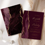 Invitation En Aluminium Agate moderne Bourgogne Rouge Mariage or<br><div class="desc">Le bord gauche de cette élégante faire-part de mariage moderne est orné d'une bordure d'aquarelle rouge bordeaux et ornée d'une parties scintillant en faux or. Le texte personnalisable combine écriture manuscrite, copperplate et polices italiques en papier d'or réel sur un arrière - plan rouge bordeaux. L'envers est assorti d'un design...</div>