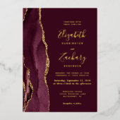 Invitation En Aluminium Agate moderne Bourgogne Rouge Mariage or (Recto)