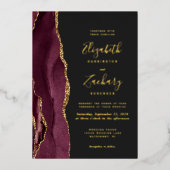Invitation En Aluminium Agate moderne Bourgogne Rouge Or Mariage foncé (Recto)