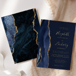 Invitation En Aluminium Agate moderne Marine Mariage bleu or<br><div class="desc">Le bord gauche de cette élégante faire-part de mariage moderne est orné d'une bordure en aquarelle bleu marine ornée d'une parties scintillant en faux or. Le texte personnalisable combine écriture manuscrite, copperplate et polices italiques en feuille d'or réelle sur un arrière - plan bleu marine. L'envers est assorti d'un design...</div>