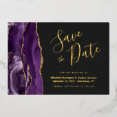 Invitation En Aluminium Agate moderne violet or foncé Enregistrer la date (Recto)