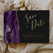 Invitation En Aluminium Agate moderne violet or foncé Enregistrer la date