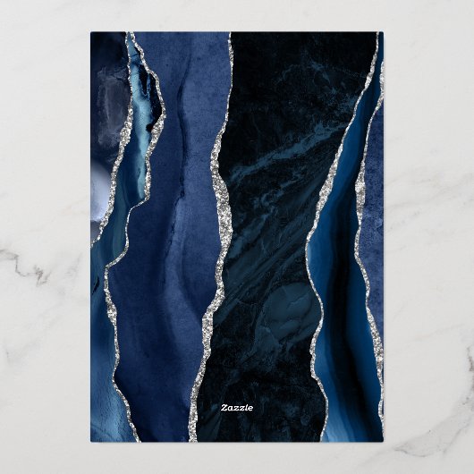 Invitation En Aluminium Agate Navy Blue Silver Modern Script Wedding (Verso)