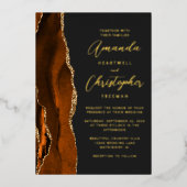 Invitation En Aluminium Agate Orange Brûlé Or Script Dark Mariage (Recto)