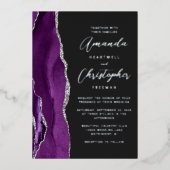 Invitation En Aluminium Agate Purple Argent Script Mariage foncé (Recto)