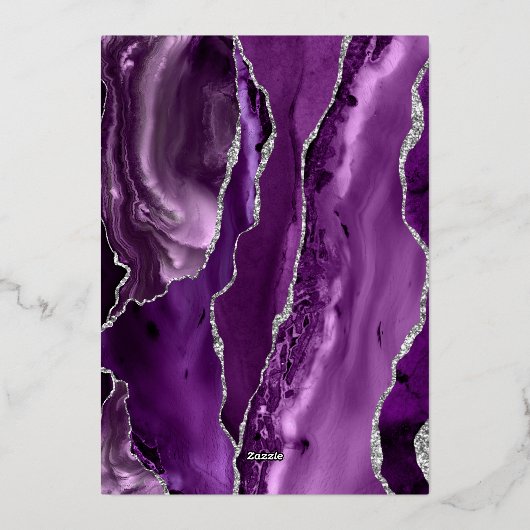 Invitation En Aluminium Agate Purple Argent Script Plum Mariage (Verso)