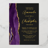 Invitation En Aluminium Agate Purple Gold Script Mariage foncé (Recto)