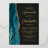 Invitation En Aluminium Agate Turquoise Blue Gold Script Dark Mariage (Recto)