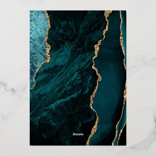 Invitation En Aluminium Agate Turquoise Blue Gold Script Dark Mariage (Verso)