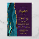 Invitation En Aluminium Agate Turquoise or moderne Mariage violet (Devant)