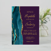 Invitation En Aluminium Agate Turquoise or moderne Mariage violet (Debout devant)