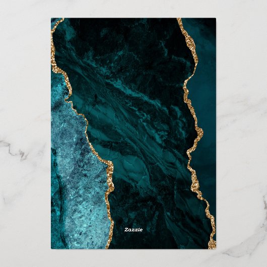 Invitation En Aluminium Agate Turquoise or moderne Mariage violet (Verso)