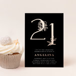 Invitation En Aluminium Âge d'or | 21e anniversaire de fête Rose Gold<br><div class="desc">Fêtez son anniversaire d'étape avec ces invitations chic à la fête de 21e anniversaire avec "21" en feuille d'or rose ornée de fleurs. Personnalisez avec les détails de votre fête sous un élégant lettrage blanc. Un choix chic et haut de gamme pour fabuleuses fêtes du 21e anniversaire !</div>
