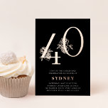 Invitation En Aluminium Âge d'or | 40e anniversaire de fête Rose Gold<br><div class="desc">Fêtez son anniversaire d'étape avec ces invitations chic à la fête de 40e anniversaire avec "40" en feuille d'or rose ornée de fleurs. Personnalisez avec les détails de votre fête sous un élégant lettrage blanc. Un choix chic et haut de gamme pour fabuleuses fêtes du 40e anniversaire !</div>