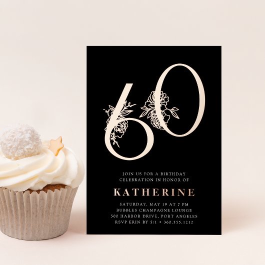 Invitation En Aluminium Âge d'or | 60e anniversaire de fête Rose Gold