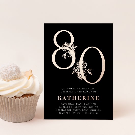 Invitation En Aluminium Âge d'or | 80e anniversaire de fête Rose Gold