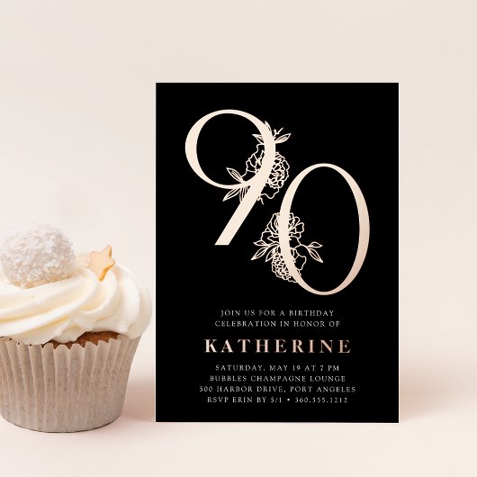 Invitation En Aluminium Âge d'or | 90e anniversaire de fête Rose Gold